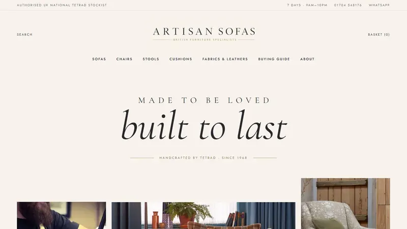 The new Artisan Sofas homepage
