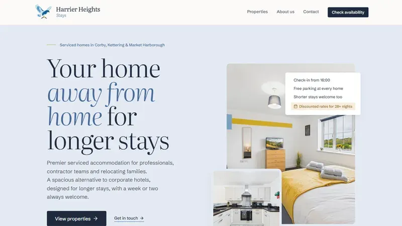 The new Harrier Heights Stays homepage