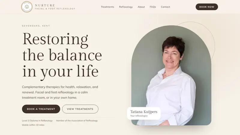 The new Nurture Reflexology homepage