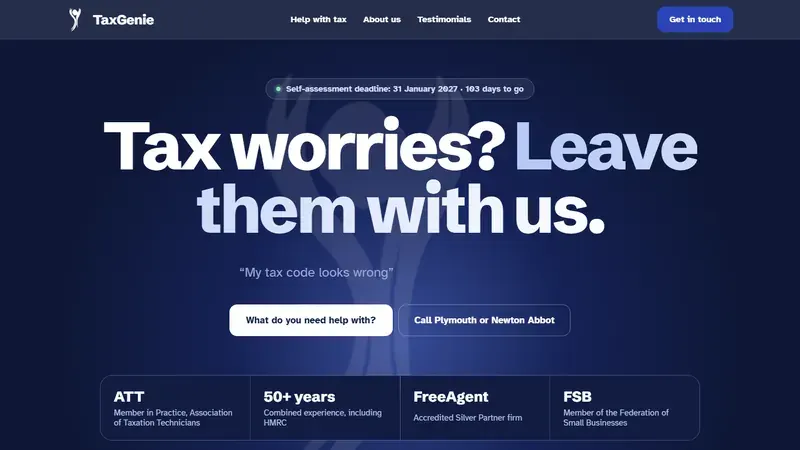 The new TaxGenie homepage