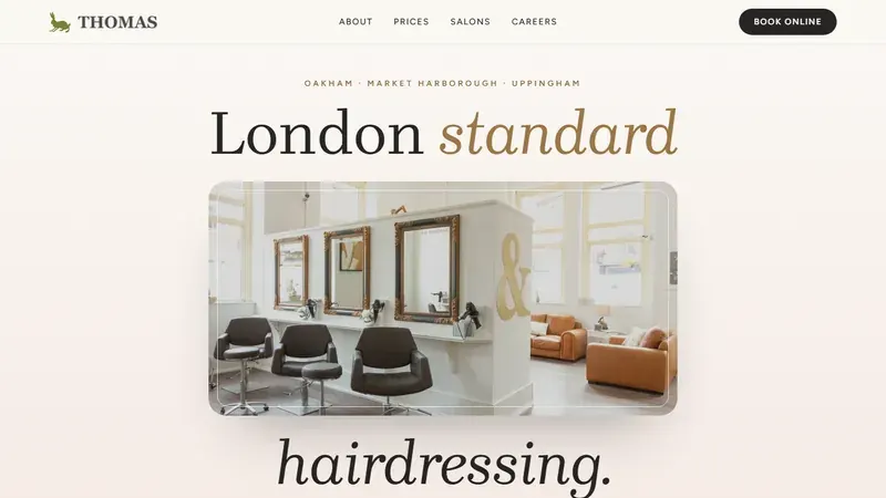 The new Thomas Hairdressing homepage