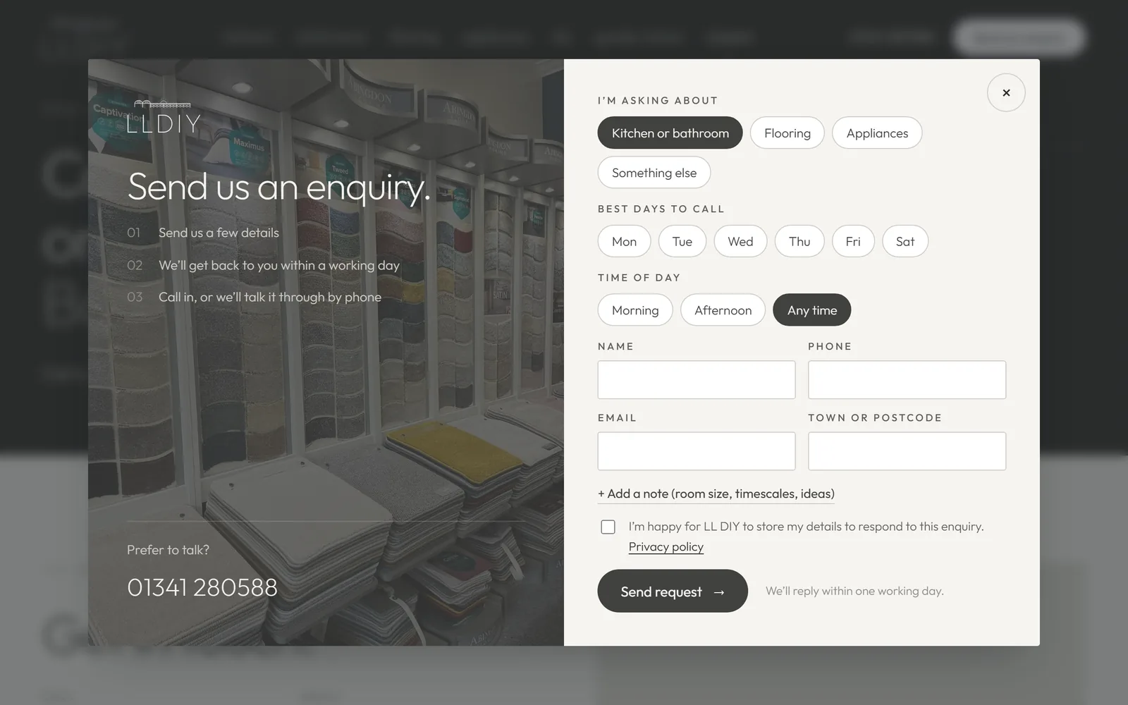 The LL DIY enquiry form