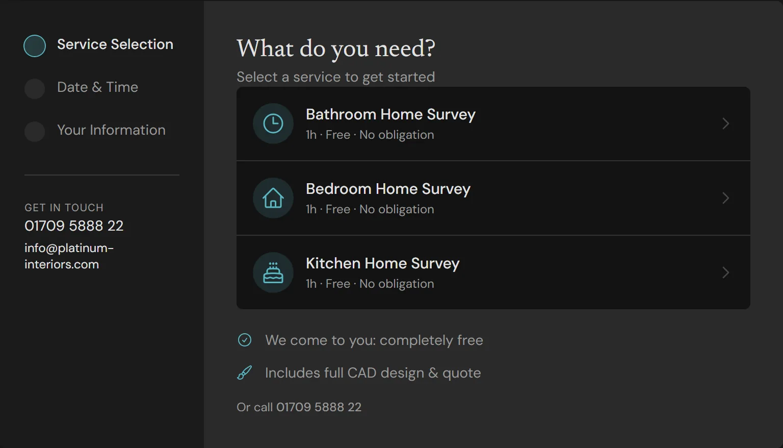 The Platinum booking step: pick a free home survey
