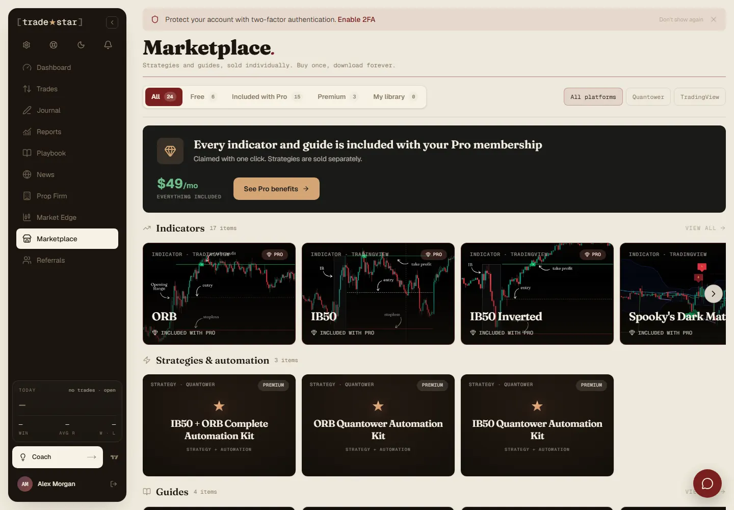 The Tradestar marketplace of TradingView indicators